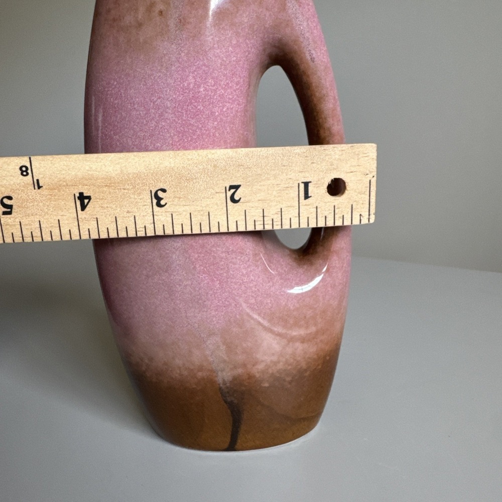 Ceramic bud vase with handle Pink drip glaze 11.5" glossy pastel art calming - Picture 12 of 12